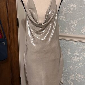 Zara Metallic Silver Backless Dress